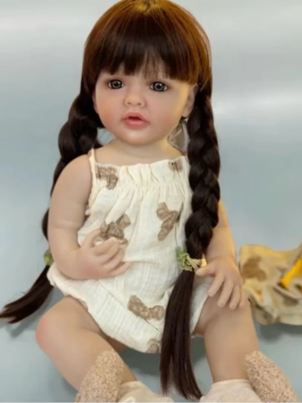 Brown-Haired Baby Doll in Cream Butterfly Outfit - Kids Toys